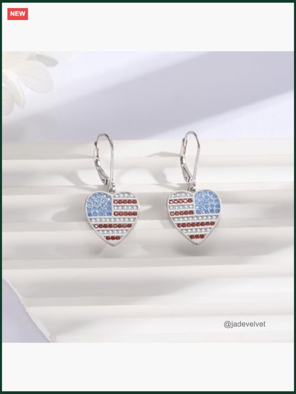 925 Sterling Silver Patriotic Earrings Drop Dangle Leverback Studs - Picture 2 of 7